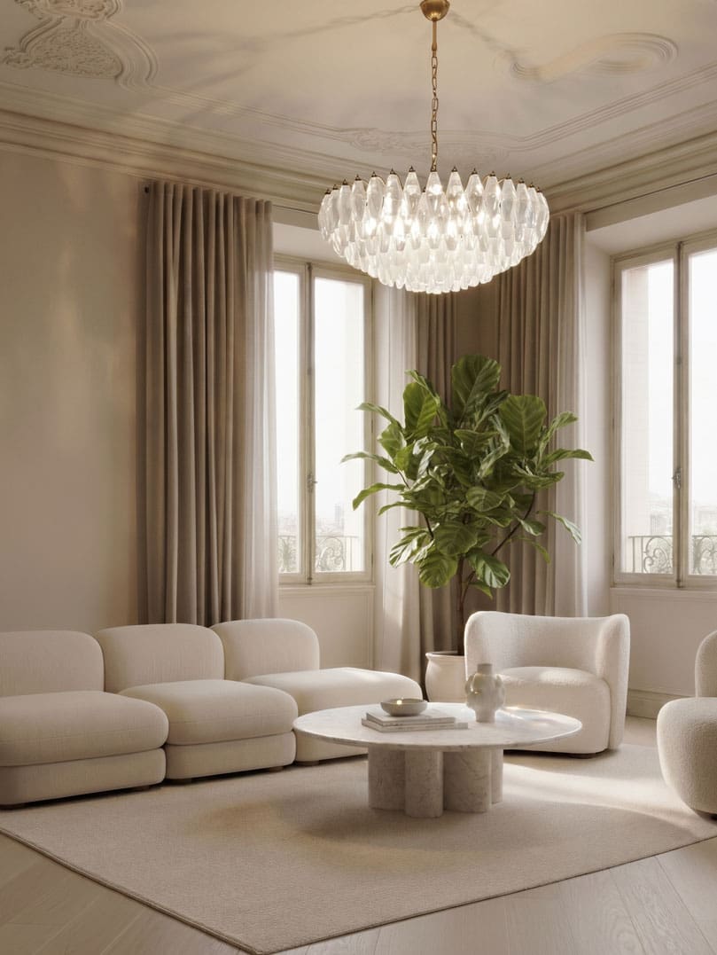 Murano Lysekrone Poliedri 185 glas Hvid Alabaster Mat guld uden patinering 1 Murano Lysekrone Poliedri 185 glas Hvid Alabaster Mat guld uden patinering
