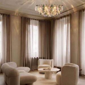 Murano Lysekrone Poliedri 185 glas Multi Mat guld uden patinering