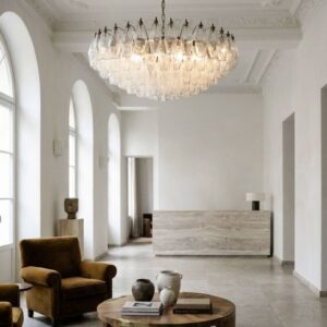 Murano Lysekrone Poliedri 185 glas Perlemor Mat guld uden patinering