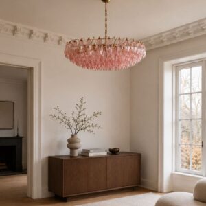 Murano Lysekrone Poliedri 185 glas Rosa Mat guld uden patinering