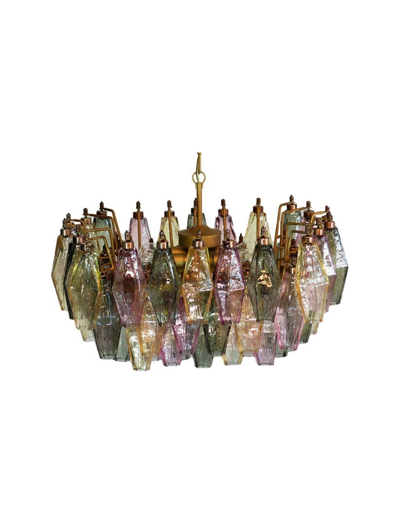 Murano Lysekrone Poliedri 56 glas Multi Mat guld uden patinering 1 Murano Lysekrone - Poliedri - 56 glas - Multi Mat guld uden patinering