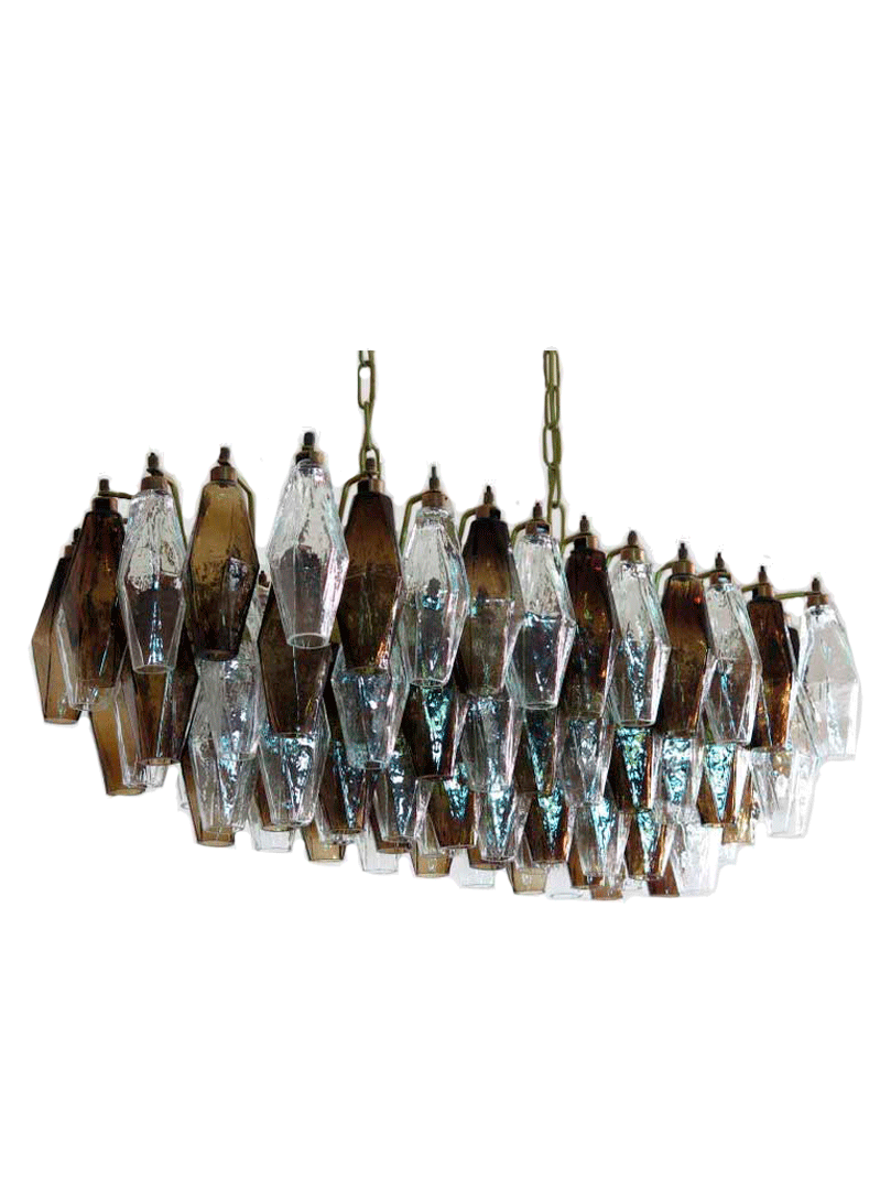 Murano Lysekrone - Poliedri - 84 glas - Røgfarvet/Klar Mat guld uden patinering 1 Murano Lysekrone - Poliedri - 84 glas - Røgfarvet/Klar Mat guld uden patinering
