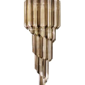 Murano Lysekrone - Spiral - 86 prismer - Mørk Røgfarvet/Klar Krom blank