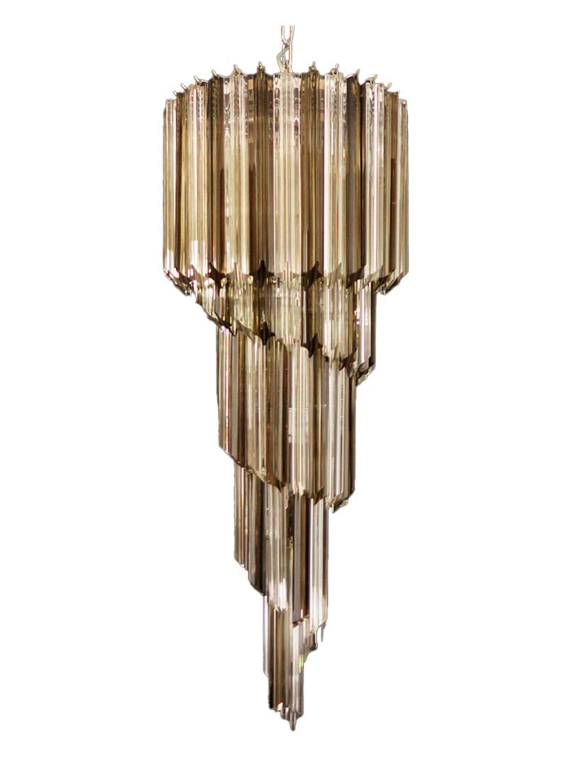 Murano Lysekrone - Spiral - 86 prismer - Mørk Røgfarvet/Klar Krom blank 1 Murano Lysekrone - Spiral - 86 prismer - Mørk Røgfarvet/Klar Krom blank