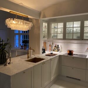 Murano Lyserkrone Poliedri 84 glas - Klar Mat guld uden patinering