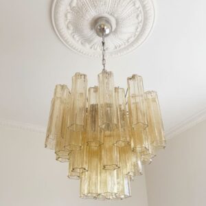 Murano lysekrone - 36 Tuber - Lys rav Krom blank
