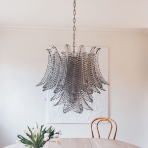 Murano lysekrone - 36 glasblade - Røgfarvet Krom blank