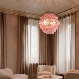 Murano lysekrone - Poliedri - 140 glas - Rosa Mat guld uden patinering
