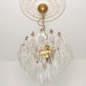 Murano lysekrone - Poliedri - 32 glas - Klar Mat guld uden patinering