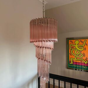 Murano lysekrone - Spiral - 86 prismer - Rosa Krom blank
