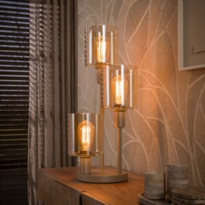 Sienna - Bordlampe i beige metal og ravfarvet glas Levering uden pære