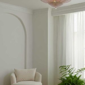 Murano loftslampe Blomst Pink Mat guld uden patinering
