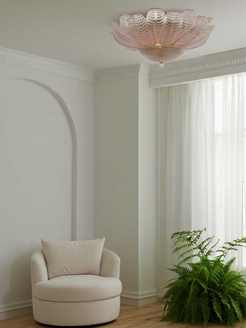 Murano loftslampe Blomst Pink Mat guld uden patinering 1 Murano loftslampe Blomst Pink Mat guld uden patinering